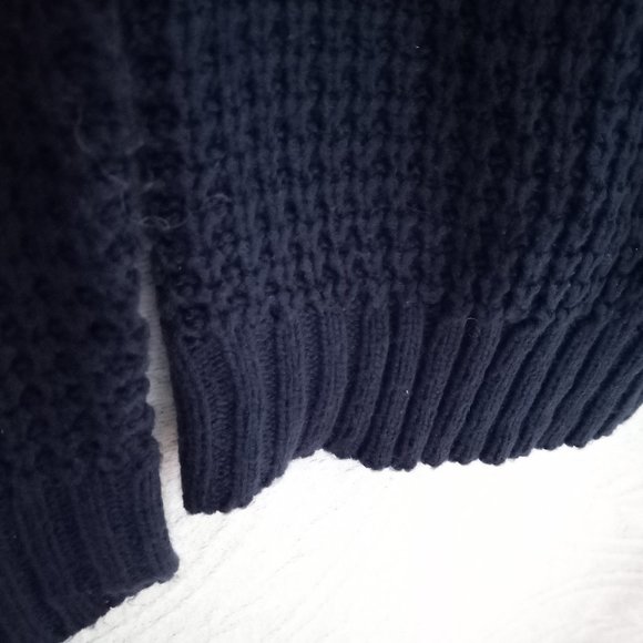 Vintage Blue Cable Knit Thick Button Down Turtleneck Sweater Size LG (T-338) - Picture 9 of 13